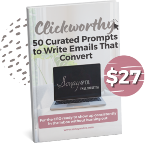 book mockup of digital product clickworthy 50 curated email promots to write better emails just $27